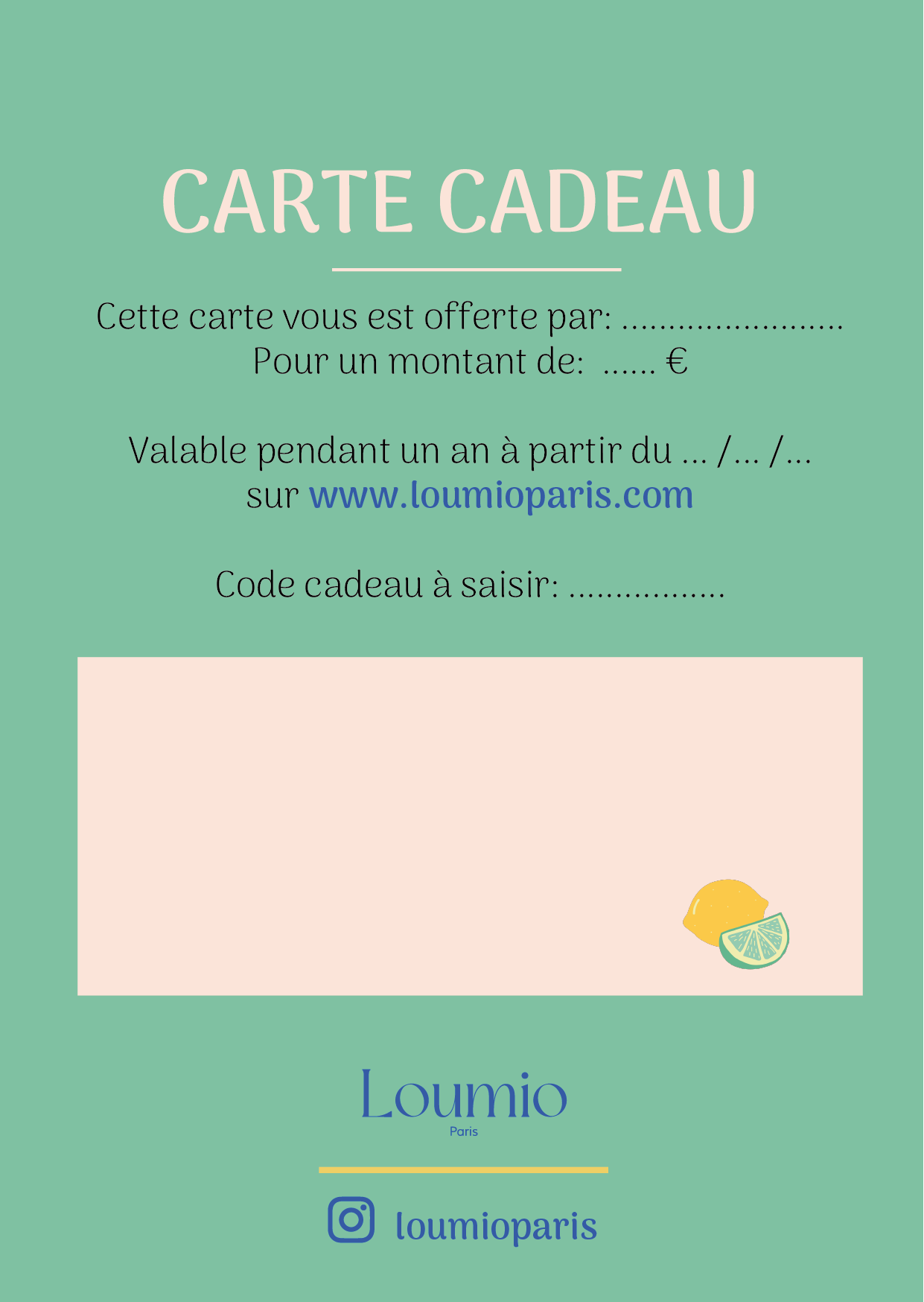 Carte cadeau Loumio Paris