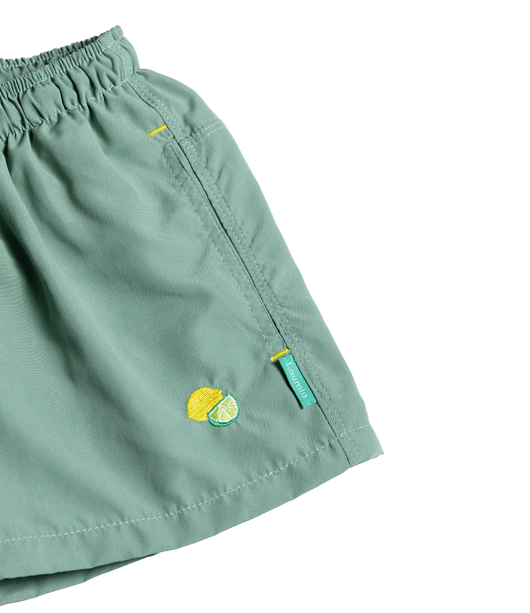 Details broderie Maillot de bain anti-uv loumio citrons vert sauge