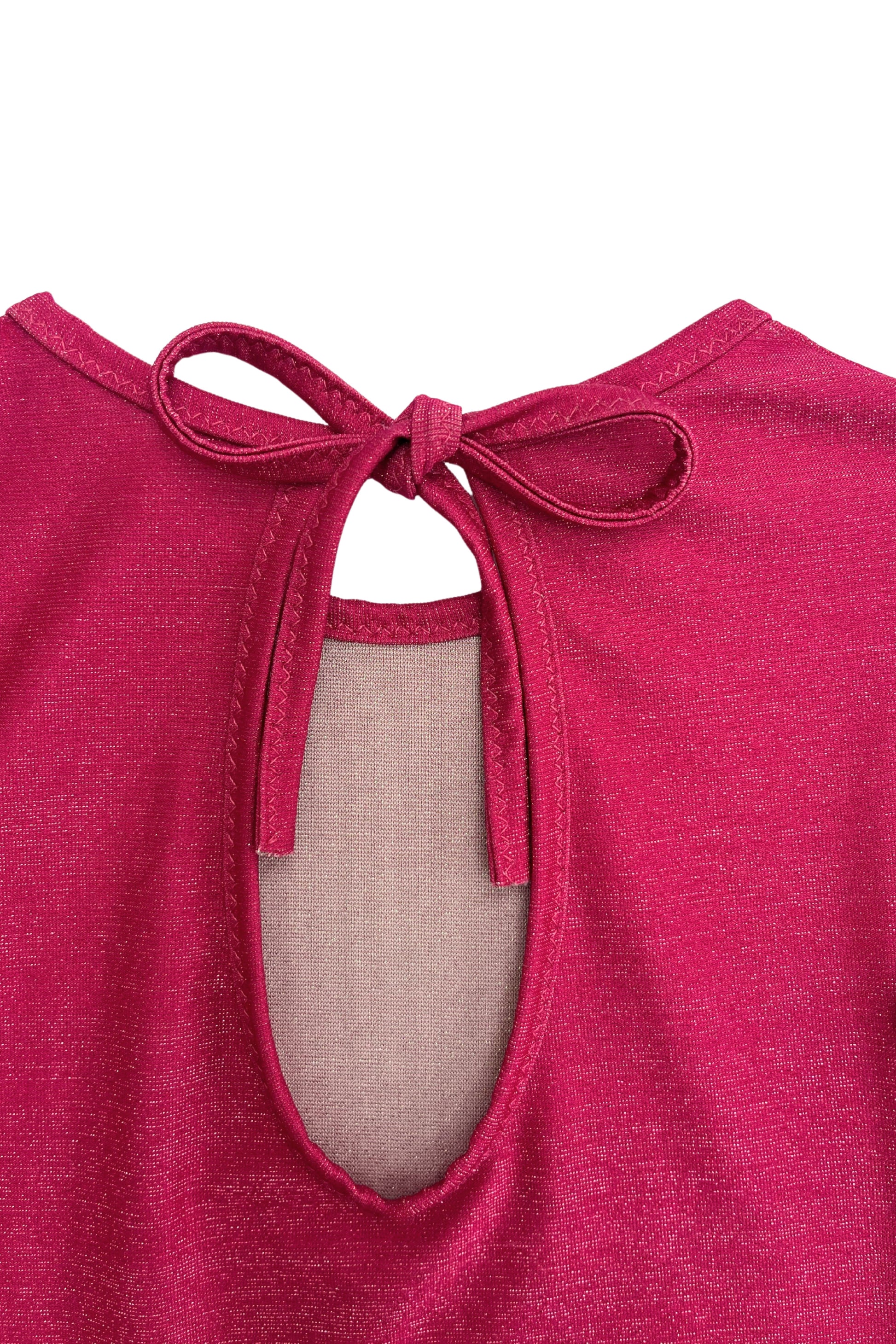 zoom détail maillot de bain fille nœud dos Alba framboise irisé