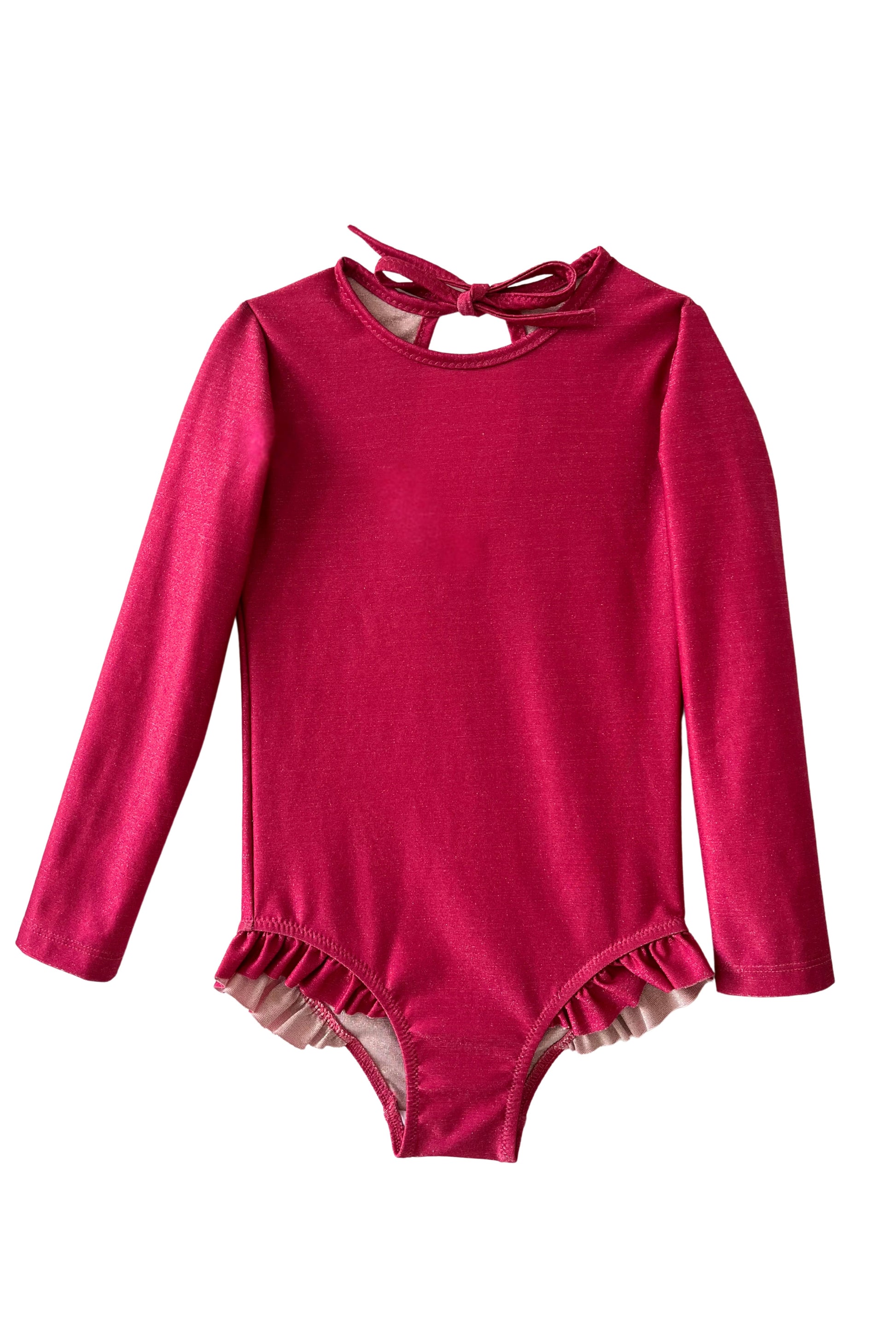 packshot maillot de bain fille une pièce manche longue Alba framboise UPF50+